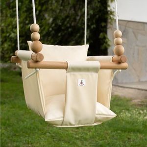 Beige outdoor garden baby swing with playing beads